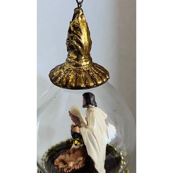 Lg Nativity Scene Diorama Glass Christmas Ornament Gold Holy family Jesus finial - Picture 3 of 5
